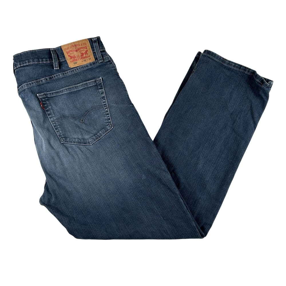Levis 559 Jeans Mens 42x32 Medium Wash Blue Denim Relaxed Straight Zip Fly